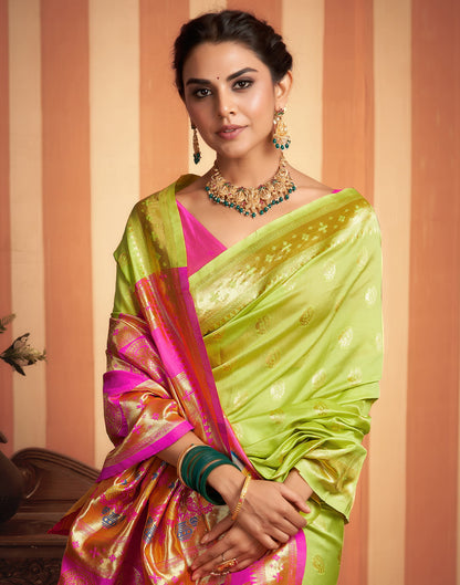 Lime Green Silk Woven Paithani Saree