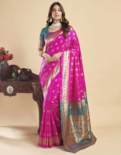 B1G1 Magenta Silk Woven Paithani Saree