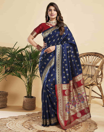 Navy Blue Silk Woven Paithani Saree