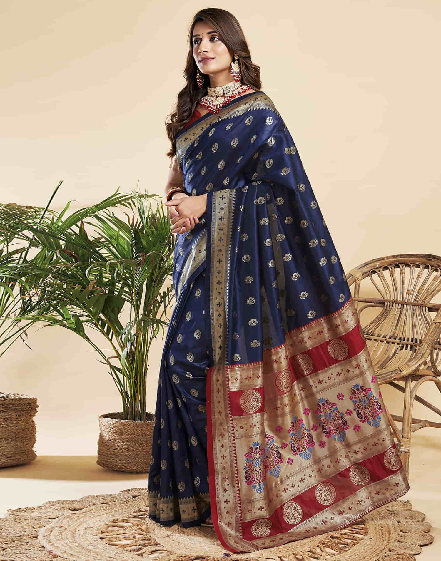 Navy Blue Silk Woven Paithani Saree