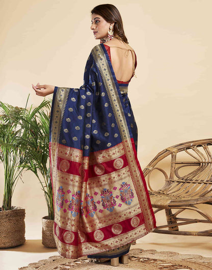 Navy Blue Silk Woven Paithani Saree