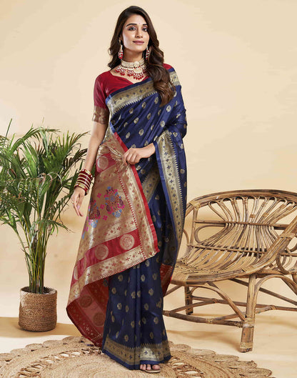 Navy Blue Silk Woven Paithani Saree