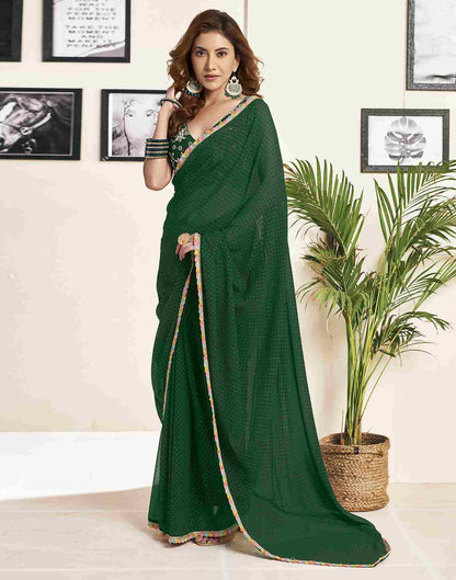 Dark Green Georgette Plain Printed Saree