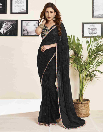 Black Georgette Plain Printed Saree