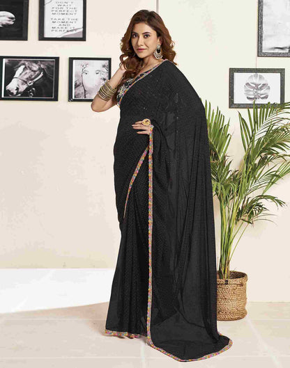 Black Georgette Plain Printed Saree