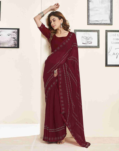 Maroon Georgette Plain Printed Saree