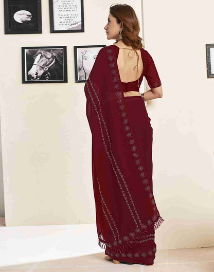 Maroon Georgette Plain Printed Saree