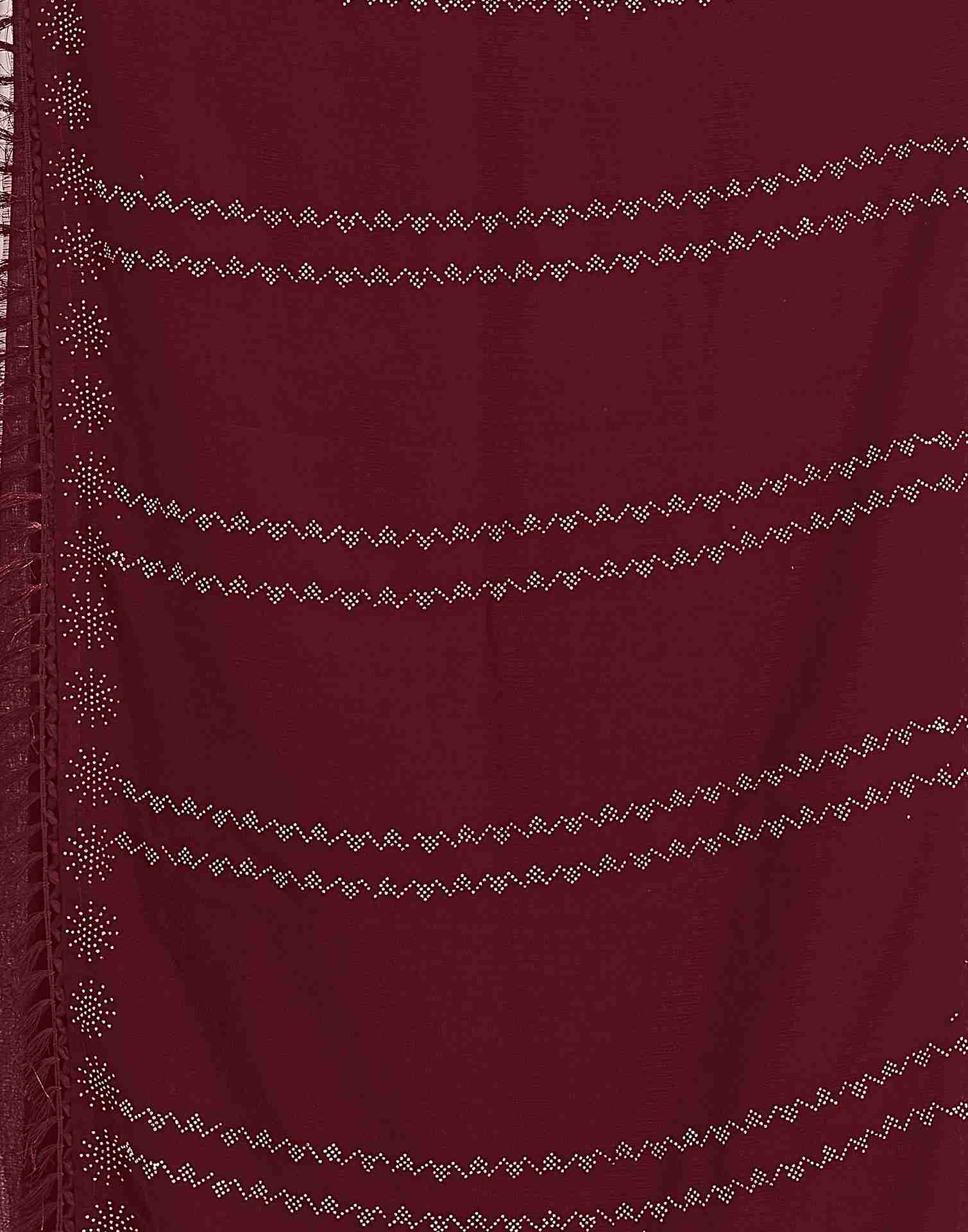 Maroon Georgette Plain Printed Saree