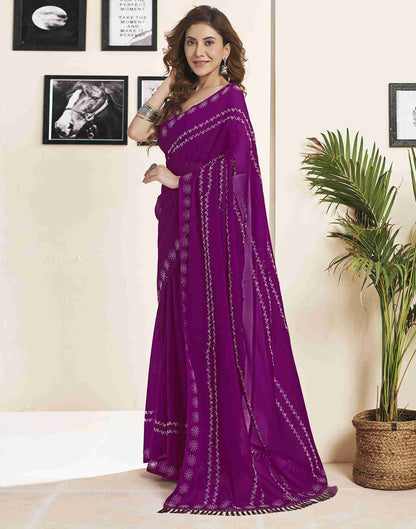 Dark Magenta Georgette Plain Printed Saree