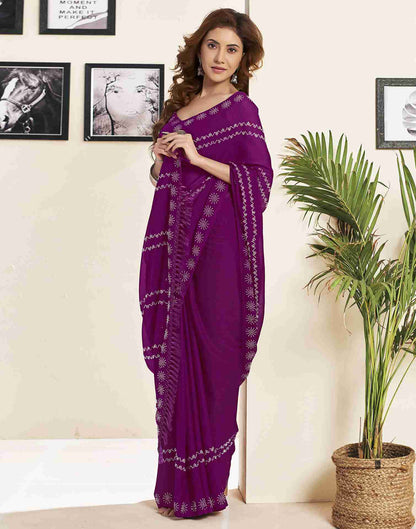 Dark Magenta Georgette Plain Printed Saree