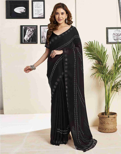 Black Georgette Plain Printed Saree