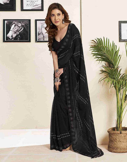 Black Georgette Plain Printed Saree