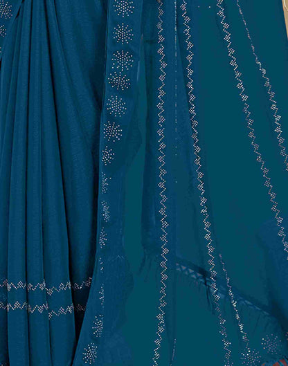 Rama Blue Georgette Plain Printed Saree