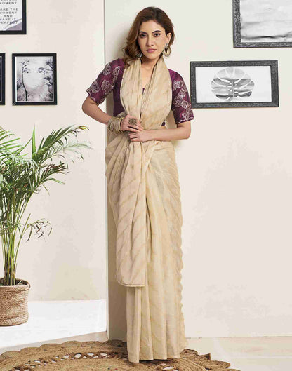 Beige Chiffon Plain Saree