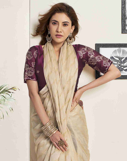 Beige Chiffon Plain Saree