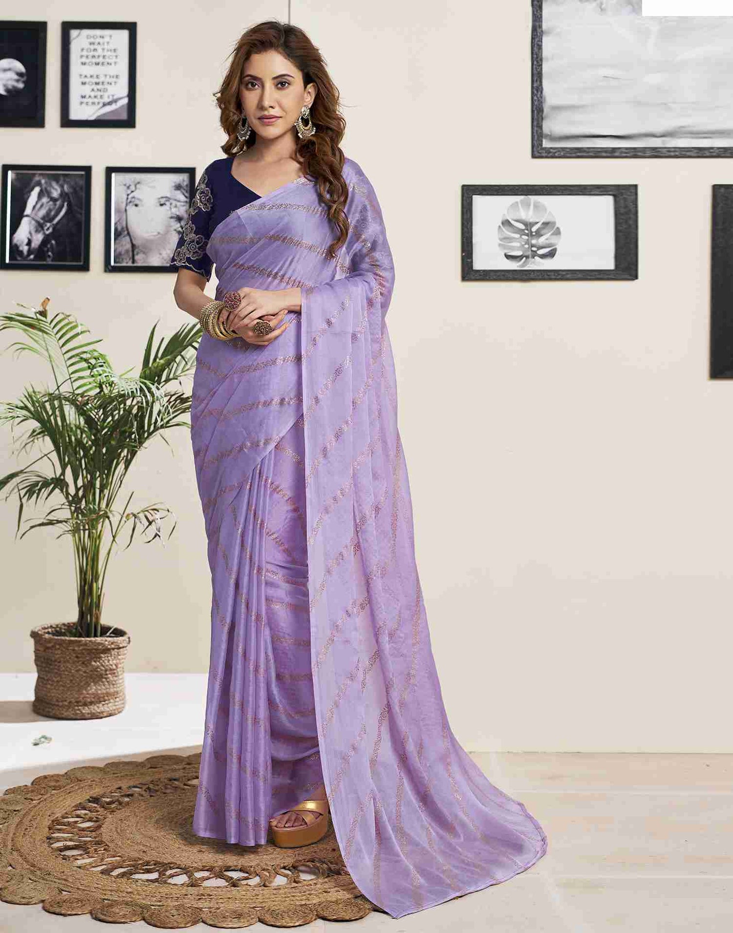 Lavender Chiffon Plain Saree