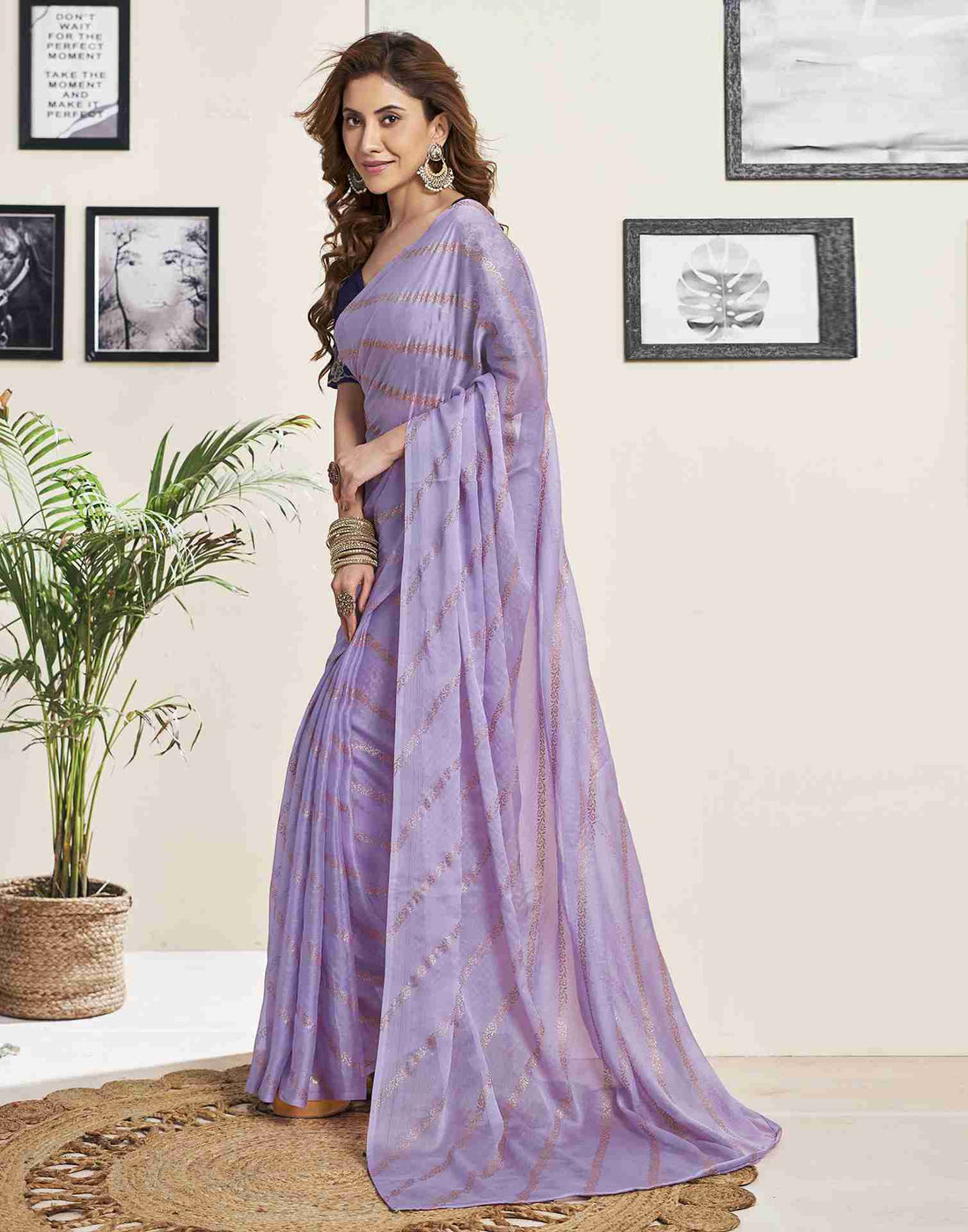 Lavender Chiffon Plain Saree