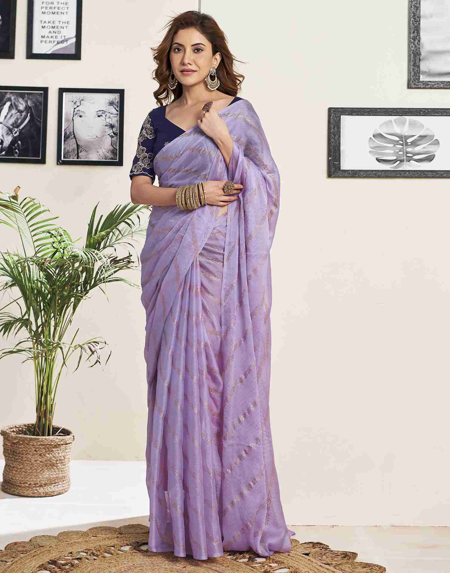 Lavender Chiffon Plain Saree