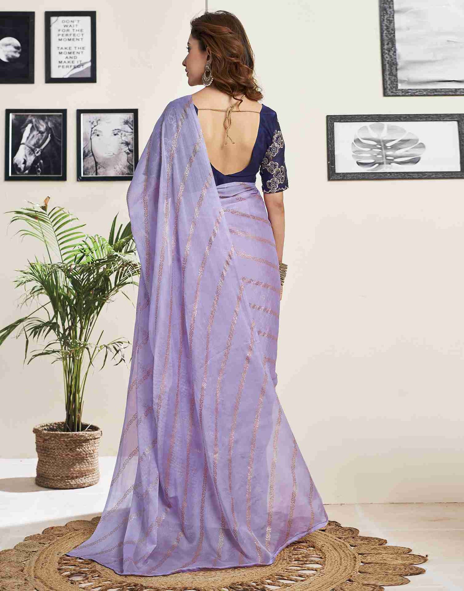 Lavender Chiffon Plain Saree