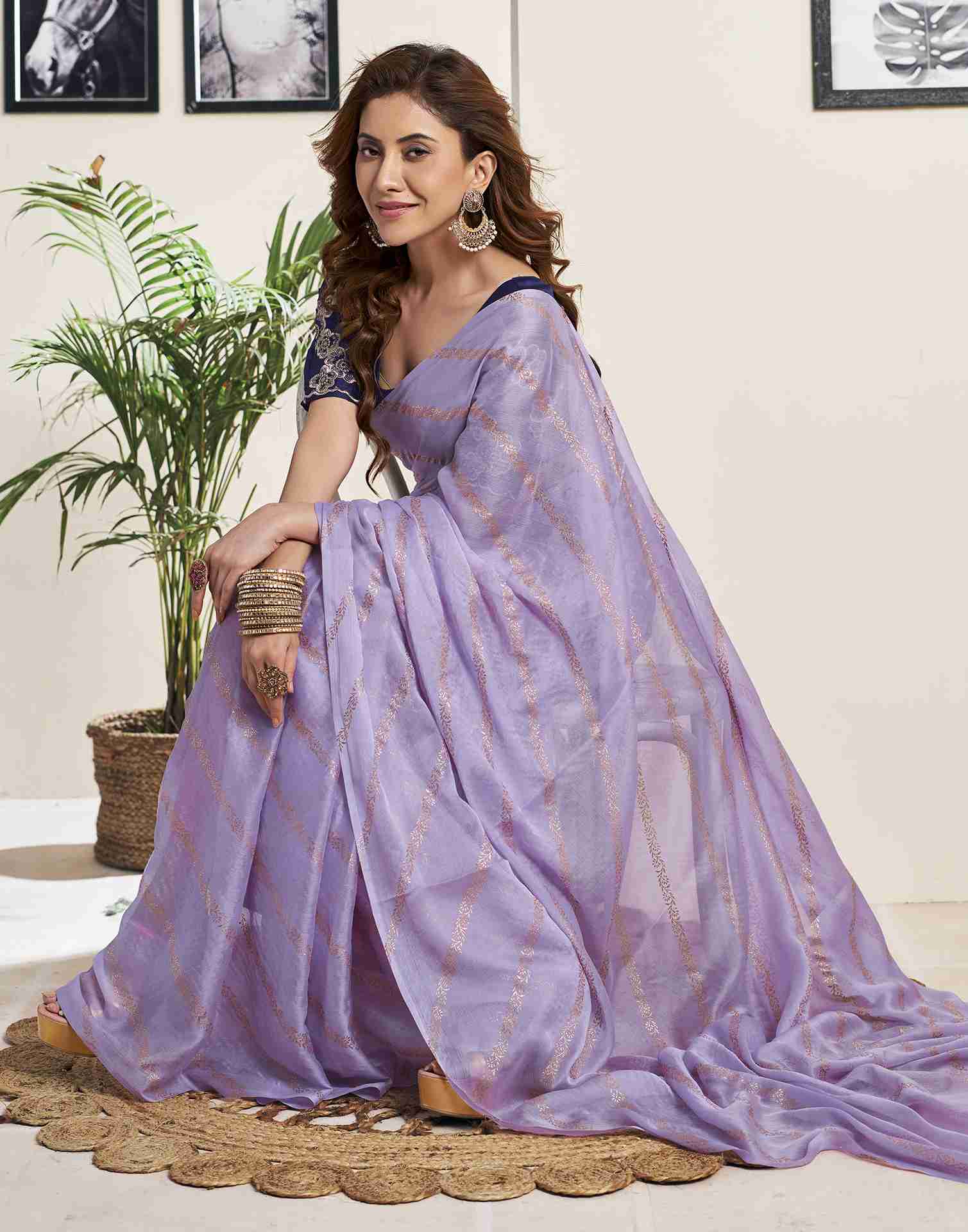 Lavender Chiffon Plain Saree