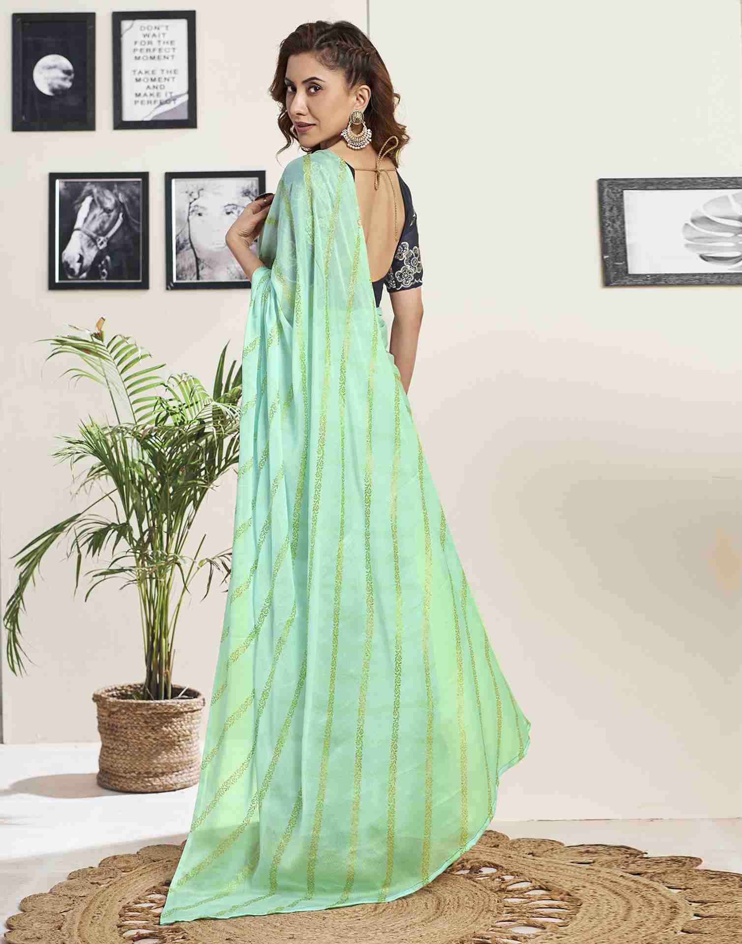 Mint Green Chiffon Plain Saree