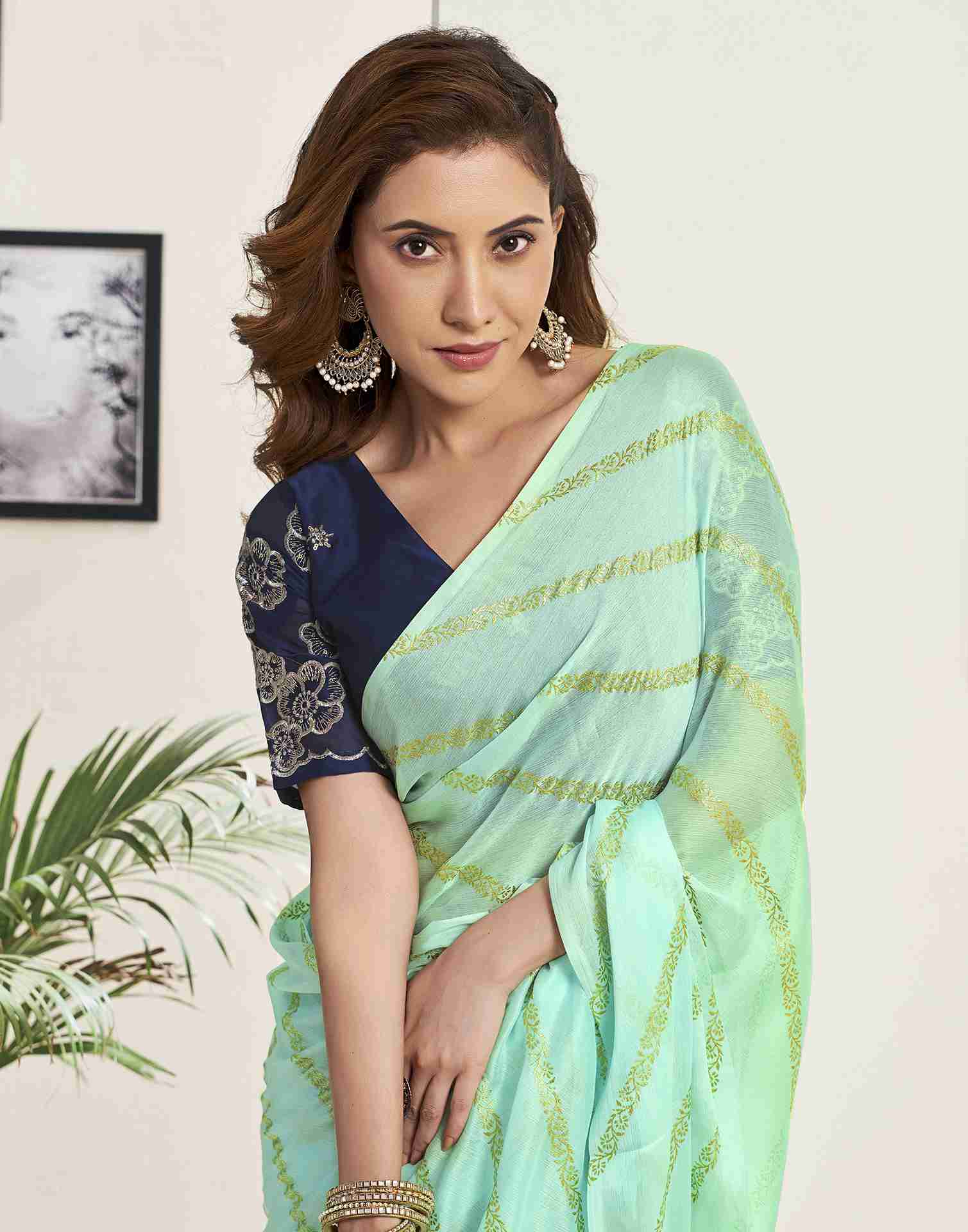 Mint Green Chiffon Plain Saree