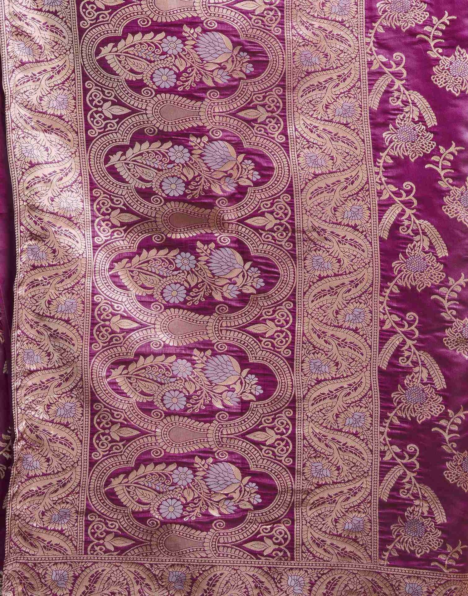 Wine Floral Banarasi Silk Saree