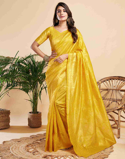 Yellow Floral Banarasi Silk Saree