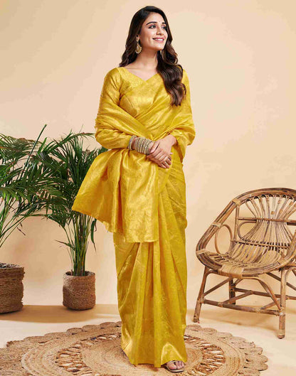 Yellow Floral Banarasi Silk Saree