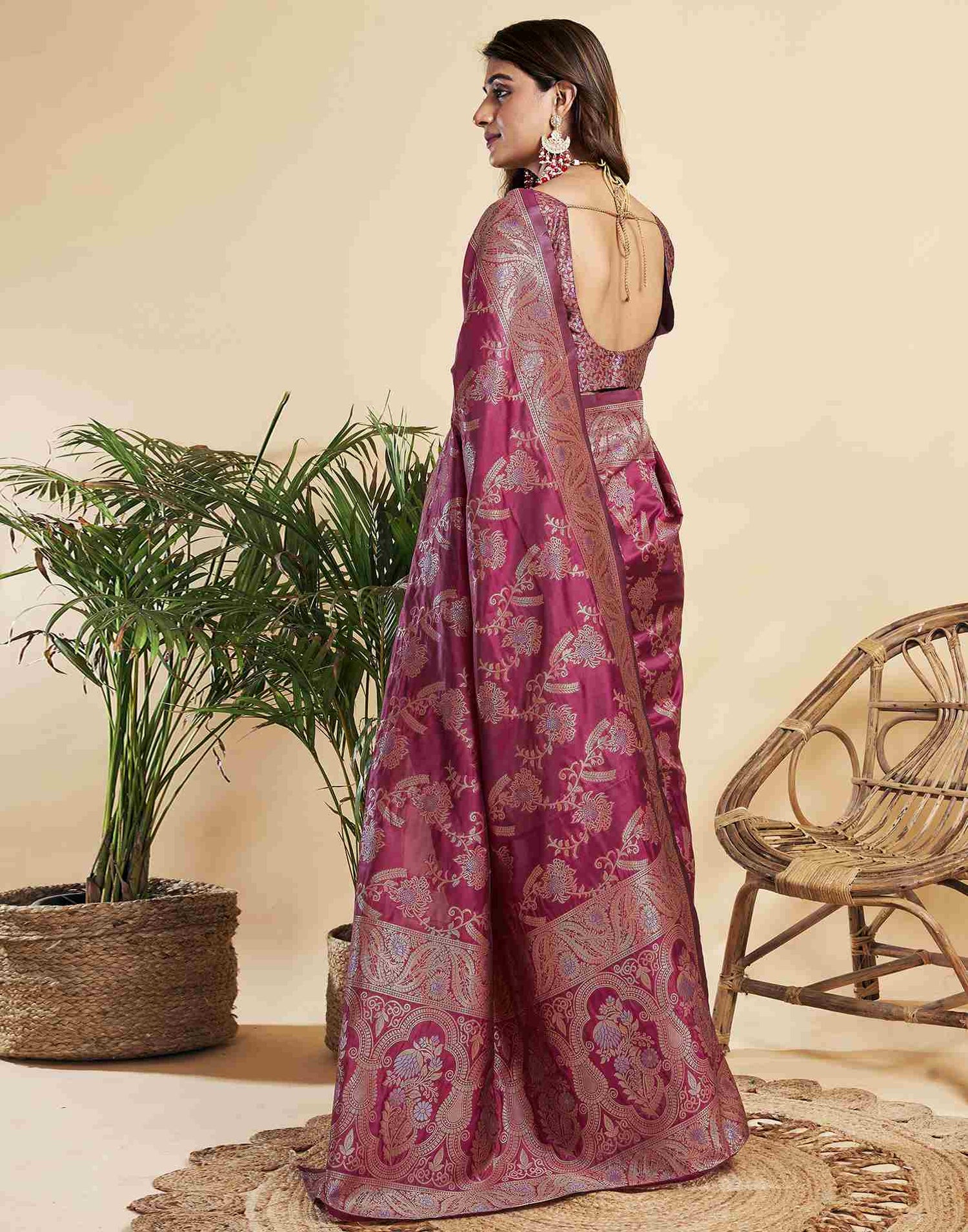 Rouge Floral Banarasi Silk Saree