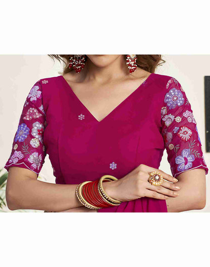 Dark Pink Georgette Plain Saree