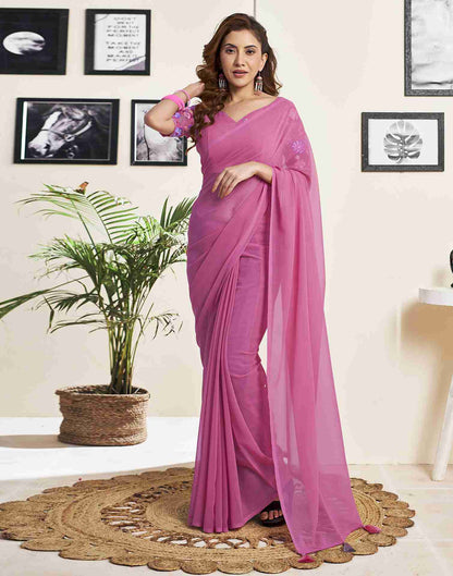 Dusty Pink Georgette Plain Saree