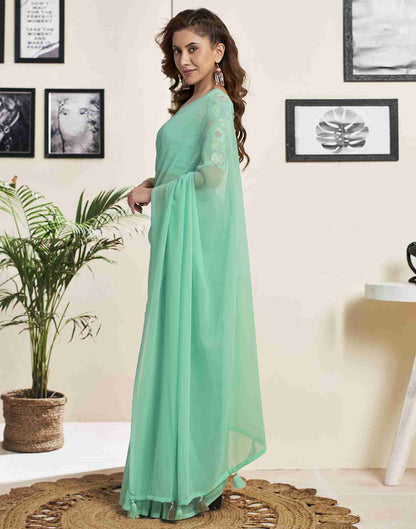 Mint Green Georgette Plain Saree