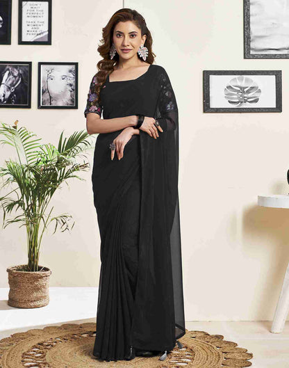 Black Georgette Plain Saree