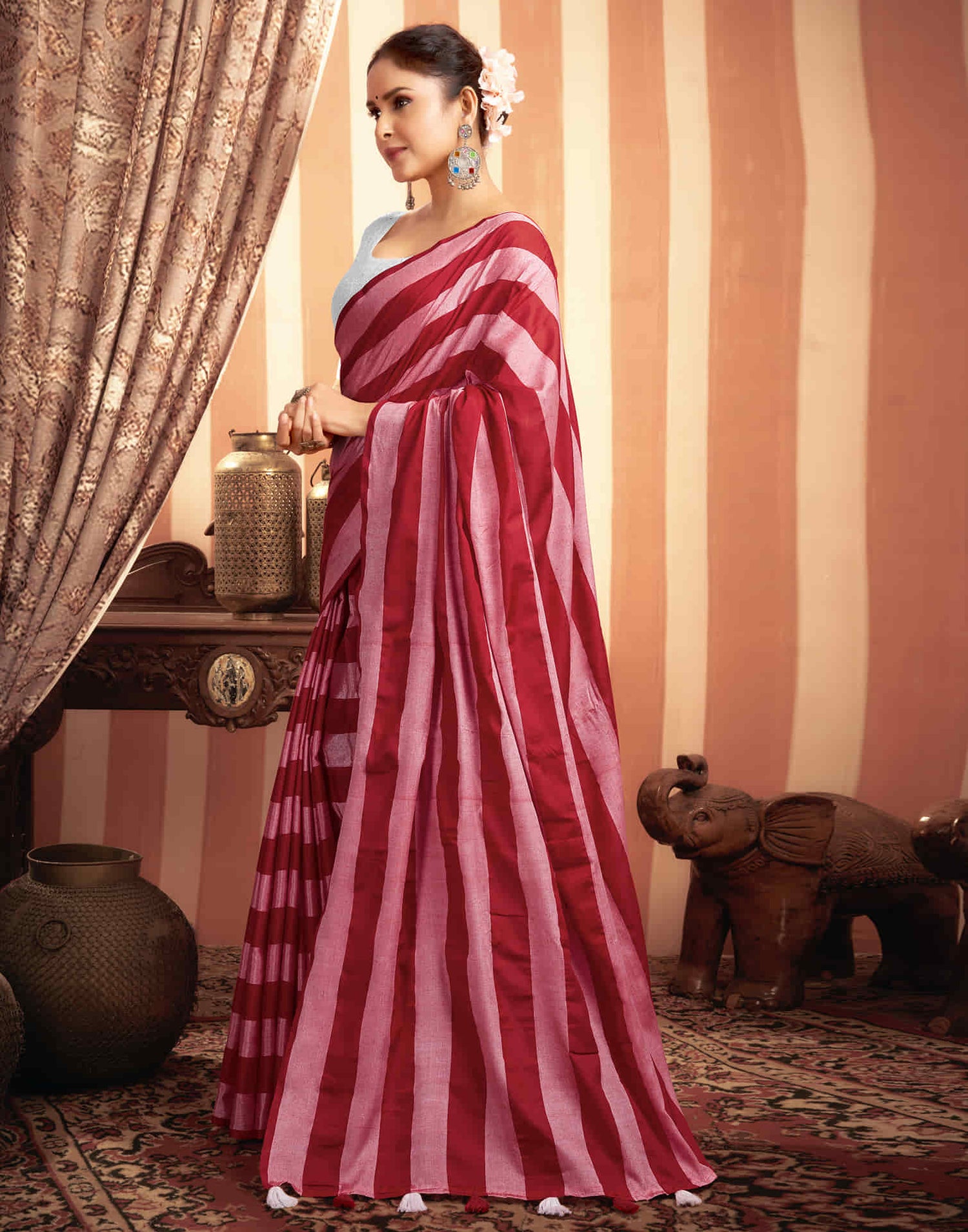 Red Printed Cotton Saree