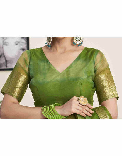 Green Organza Printed Woven Saree