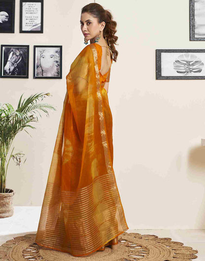 Orange Organza Printed Woven Saree