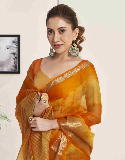 Orange Organza Printed Woven Saree