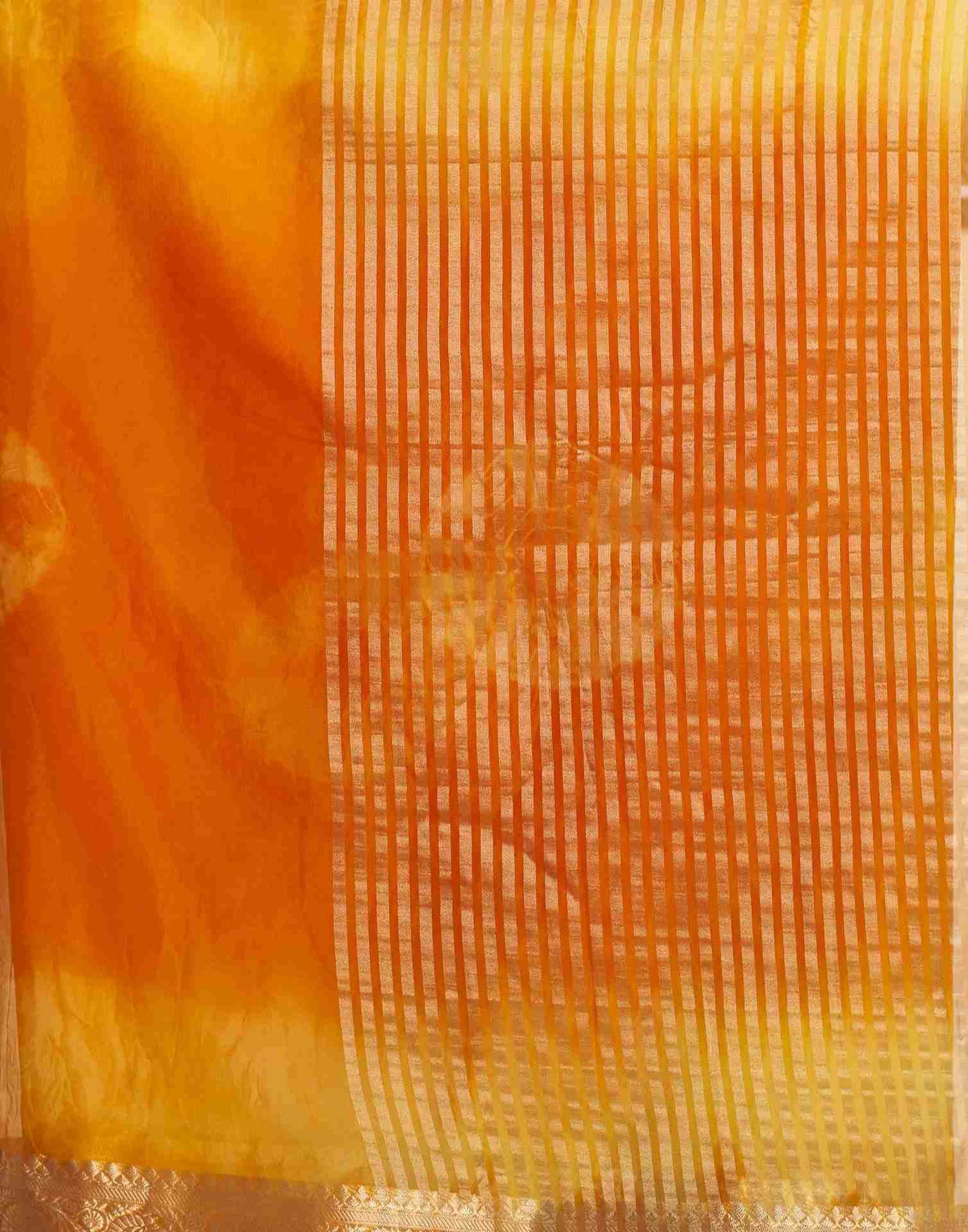 Orange Organza Printed Woven Saree