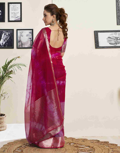 Red Organza Printed Woven Saree