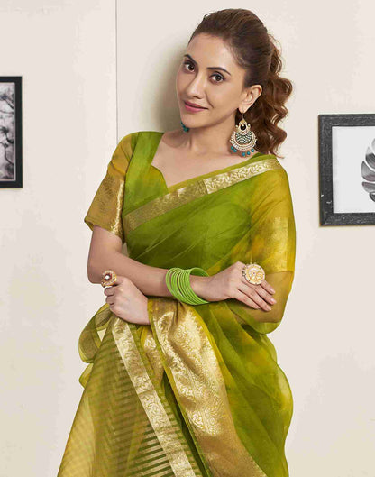 Light Green Organza Printed Woven Saree