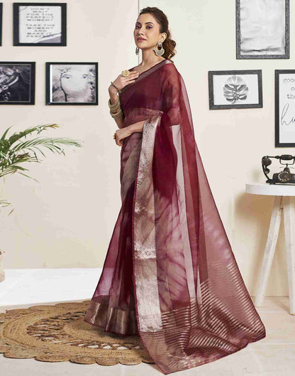 Maroon Organza Printed Woven Saree