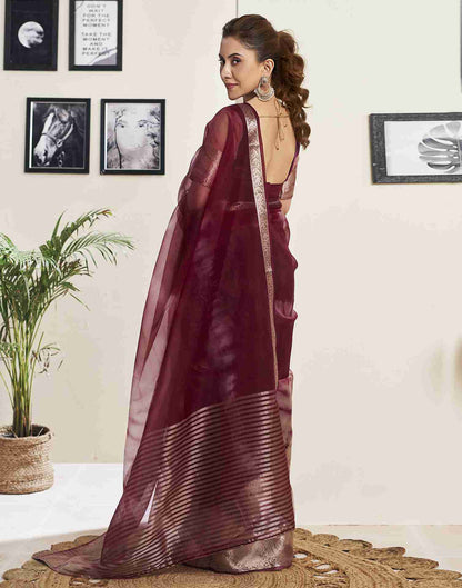 Maroon Organza Printed Woven Saree