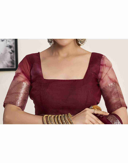 Maroon Organza Printed Woven Saree