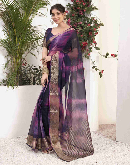 Deep Purple Organza Printed Woven Saree