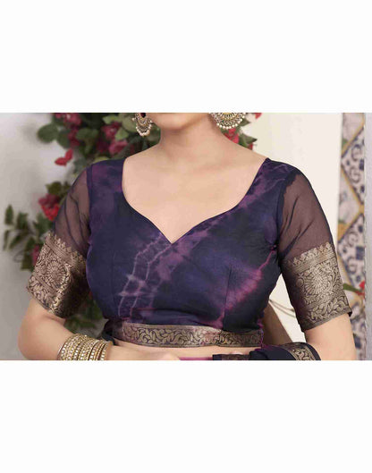 Deep Purple Organza Printed Woven Saree