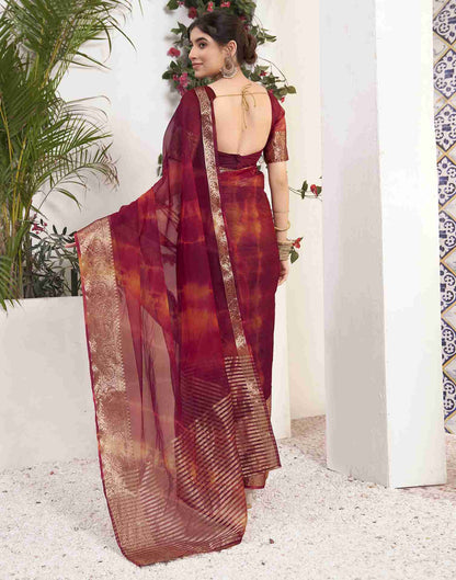 Maroon Organza Printed Woven Saree