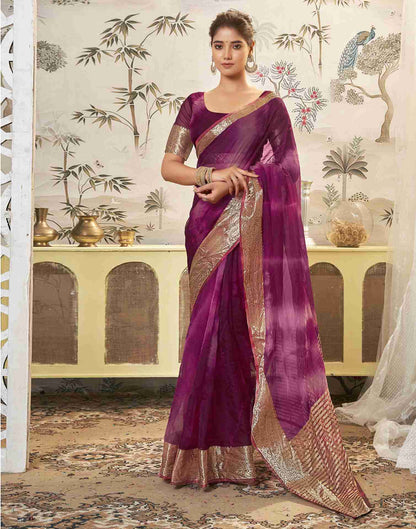 Deep Purple Organza Printed Woven Saree