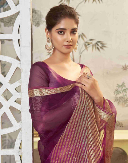 Deep Purple Organza Printed Woven Saree