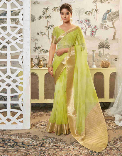 Light Green Organza Printed Woven Saree